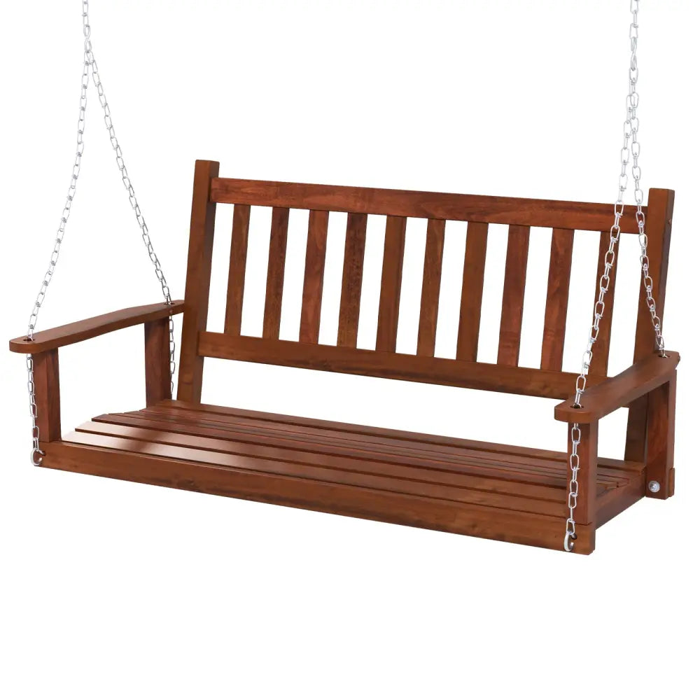 2-Person Wooden Outdoor Porch Swing with 500 lbs Weight Capacity-Brown - Brown - Porch Swings