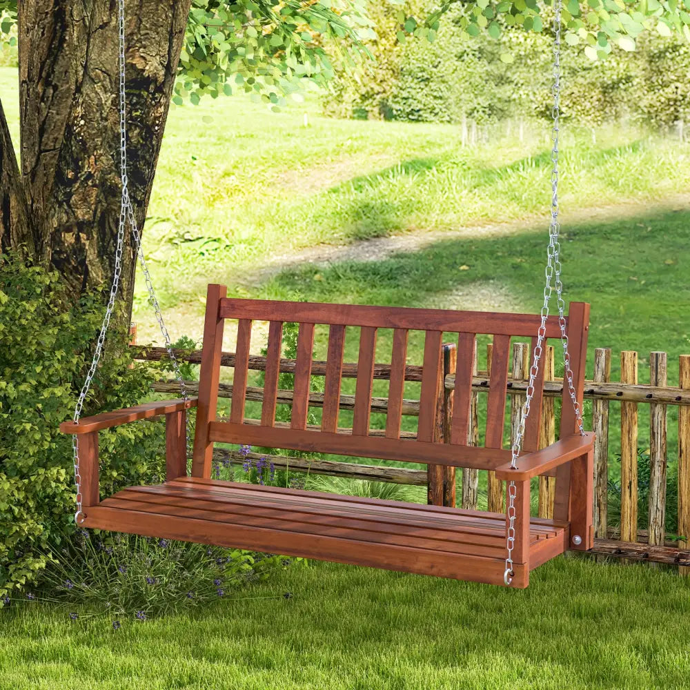 2-Person Wooden Outdoor Porch Swing with 500 lbs Weight Capacity-Brown - Brown - Porch Swings