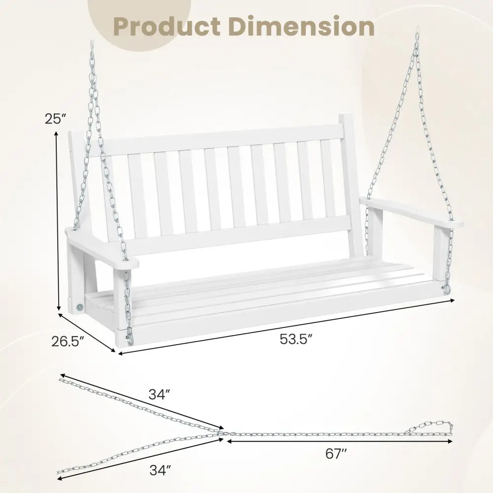 2-Person Wooden Outdoor Porch Swing with 500 lbs Weight Capacity-White - White - Porch Swings