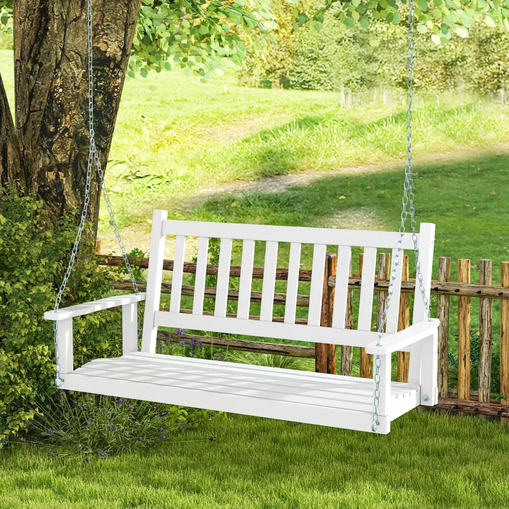 2-Person Wooden Outdoor Porch Swing with 500 lbs Weight Capacity-White - White - Porch Swings