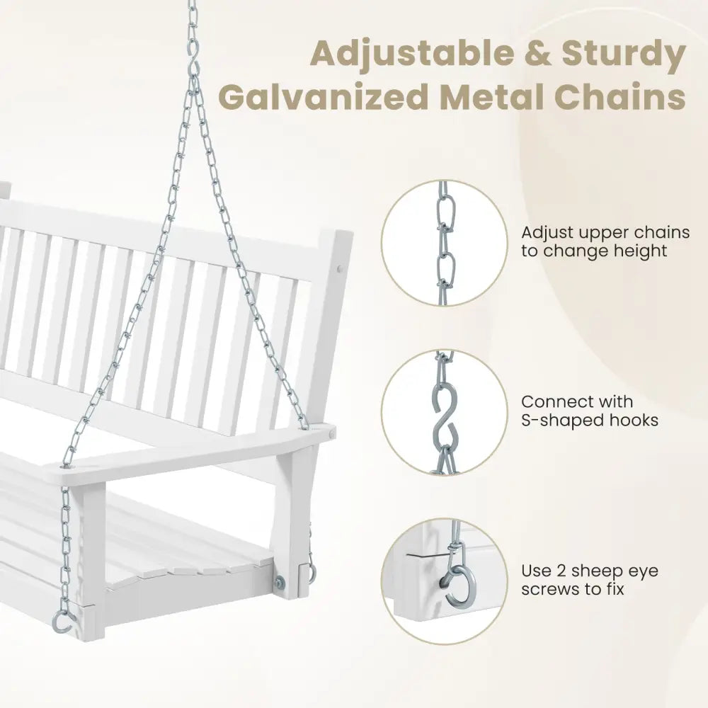 2-Person Wooden Outdoor Porch Swing with 500 lbs Weight Capacity-White - White - Porch Swings