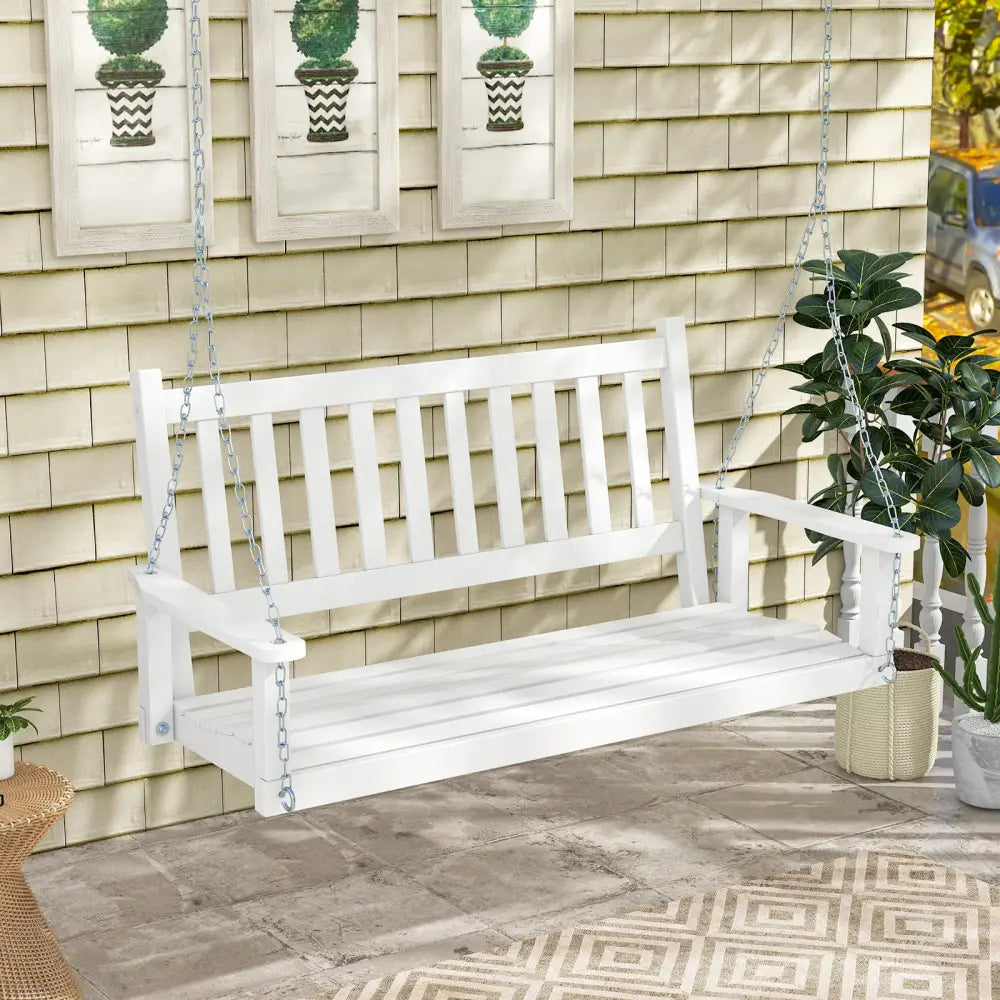 2-Person Wooden Outdoor Porch Swing with 500 lbs Weight Capacity-White - White - Porch Swings