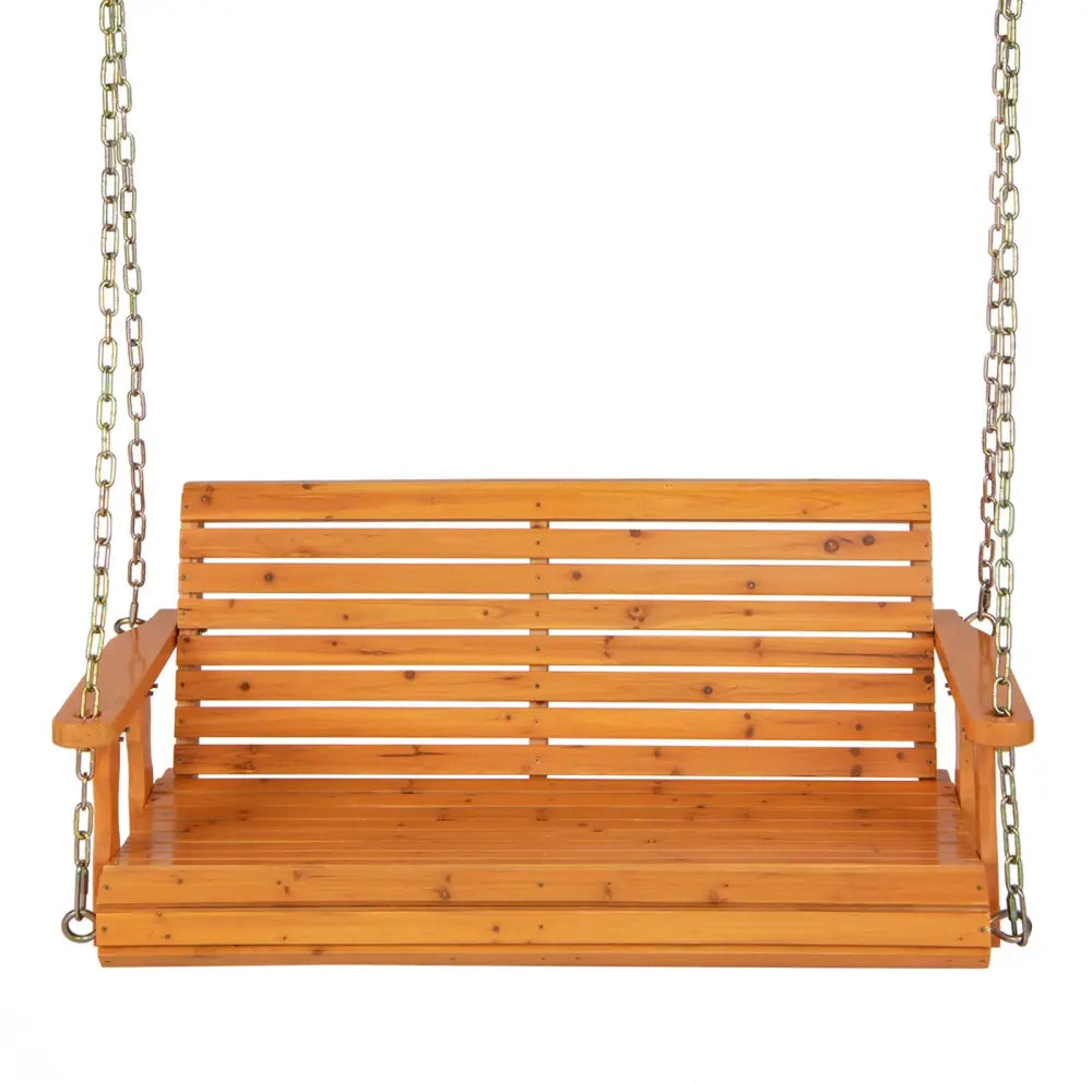 2-Person Wooden Porch Swing with Hanging Chains for Garden Yard-Orange - Orange - Porch Swings
