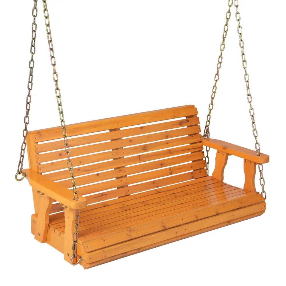 2-Person Wooden Porch Swing with Hanging Chains for Garden Yard-Orange - Orange - Porch Swings