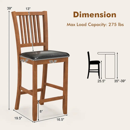 2-Piece Bar Chair Set Counter Height Bar Stool with Backrest-Walnut Costway