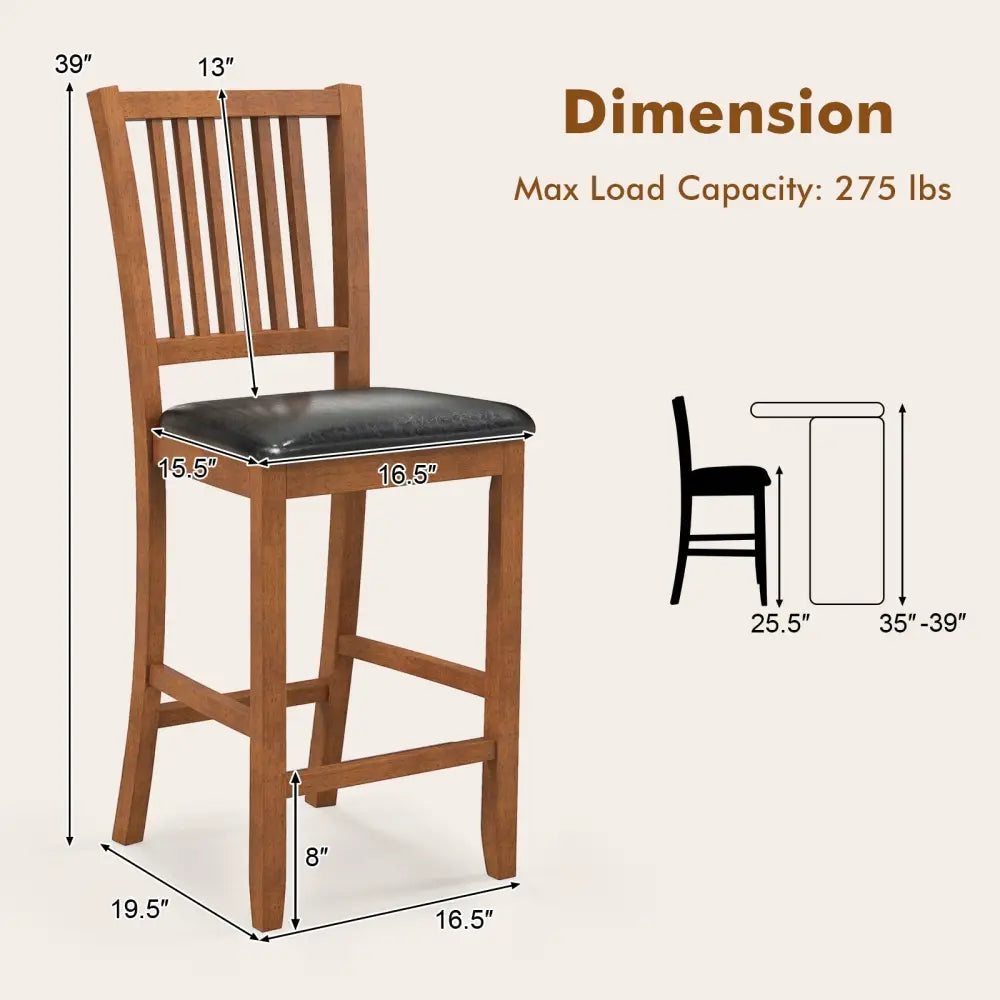 2-Piece Bar Chair Set Counter Height Bar Stool with Backrest-Walnut Costway