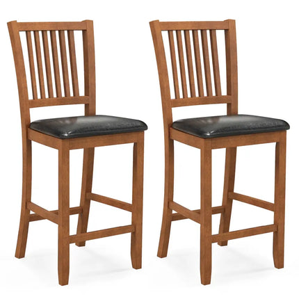 2-Piece Bar Chair Set Counter Height Bar Stool with Backrest-Walnut Costway
