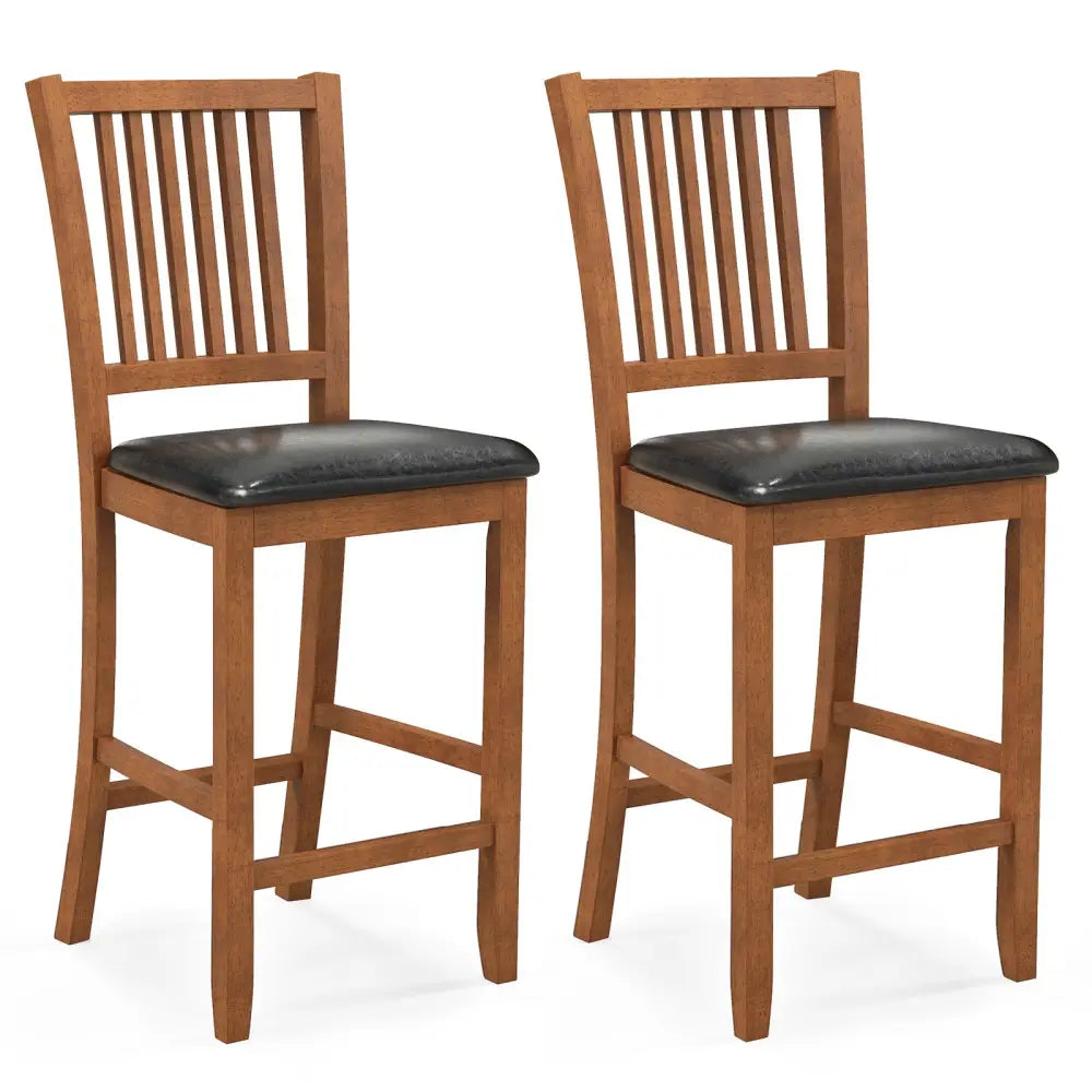 2-Piece Bar Chair Set Counter Height Bar Stool with Backrest-Walnut Costway