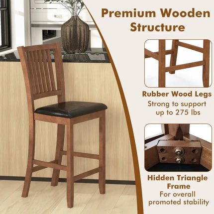 2-Piece Bar Chair Set Counter Height Bar Stool with Backrest-Walnut Costway