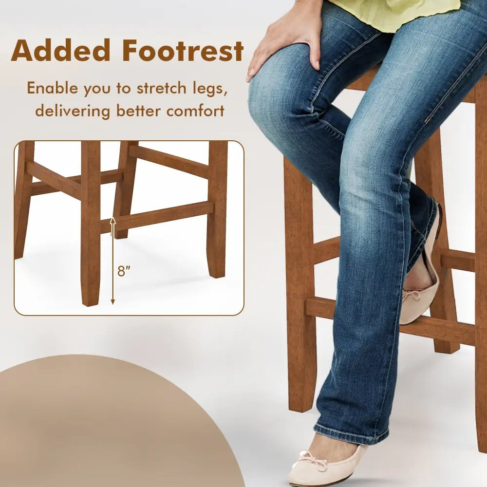 2-Piece Bar Chair Set Counter Height Bar Stool with Backrest-Walnut Costway