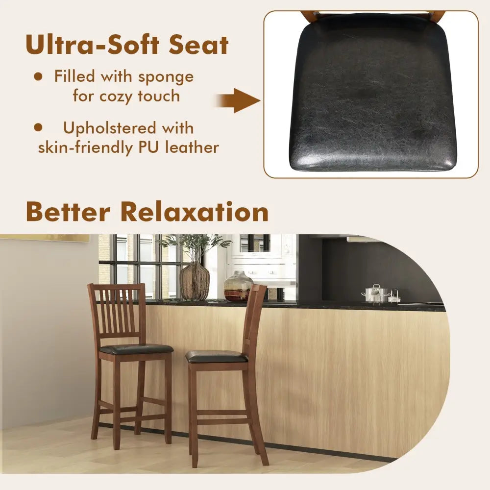 2-Piece Bar Chair Set Counter Height Bar Stool with Backrest-Walnut Costway