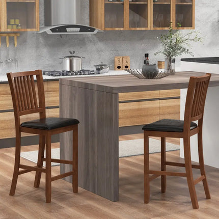 2-Piece Bar Chair Set Counter Height Bar Stool with Backrest-Walnut Costway