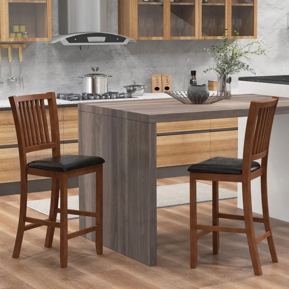 2-Piece Bar Chair Set Counter Height Bar Stool with Backrest-Walnut Costway