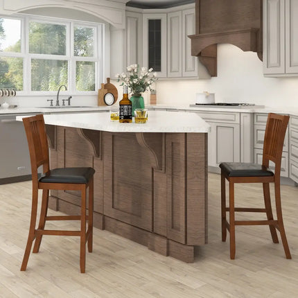 2-Piece Bar Chair Set Counter Height Bar Stool with Backrest-Walnut Costway