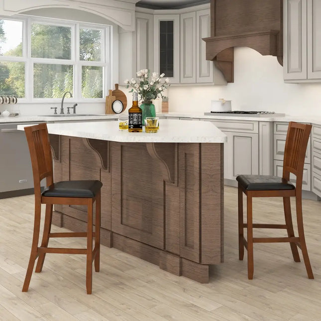 2-Piece Bar Chair Set Counter Height Bar Stool with Backrest-Walnut Costway