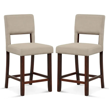 2 Piece Bar Chair Set with Hollowed Back and Rubber Wood Legs-Beige Costway