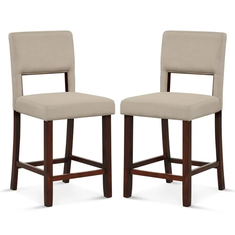 2 Piece Bar Chair Set with Hollowed Back and Rubber Wood Legs-Beige Costway