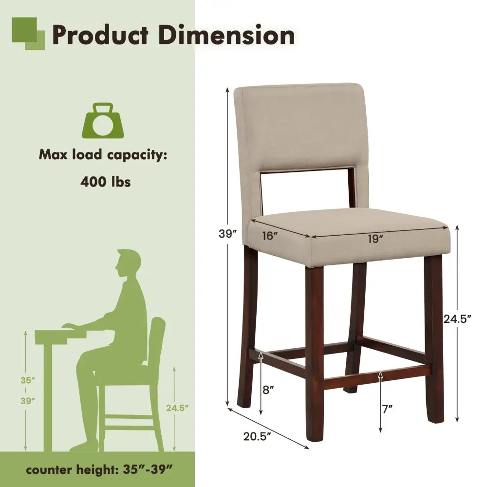 2 Piece Bar Chair Set with Hollowed Back and Rubber Wood Legs-Beige Costway