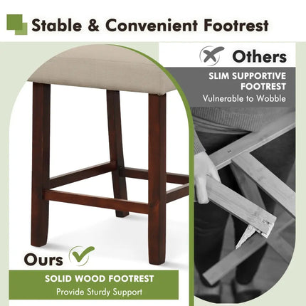 2 Piece Bar Chair Set with Hollowed Back and Rubber Wood Legs-Beige Costway