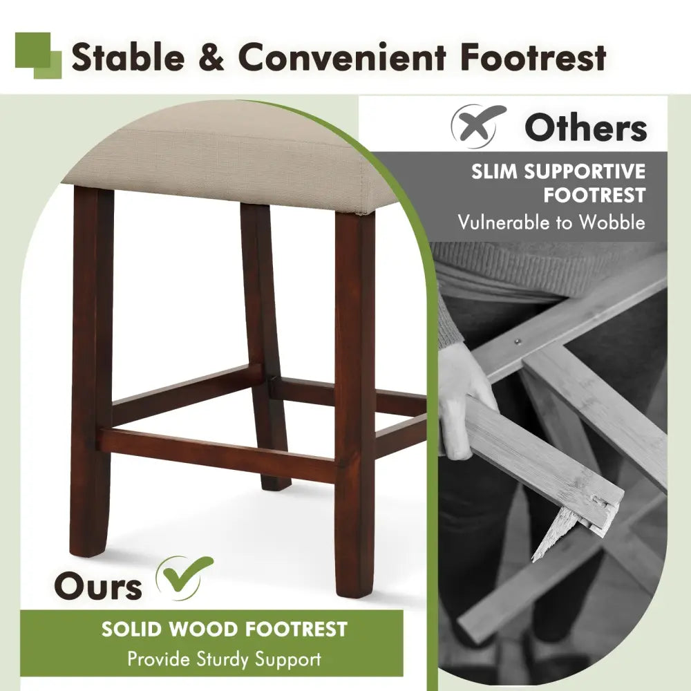 2 Piece Bar Chair Set with Hollowed Back and Rubber Wood Legs-Beige Costway