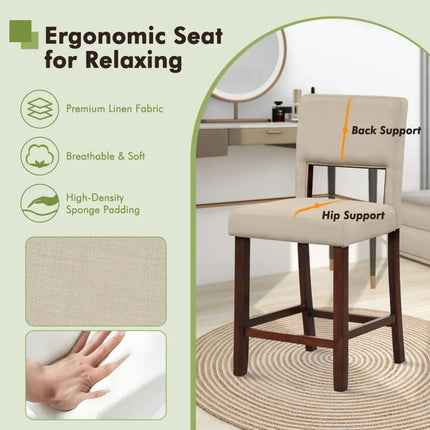 2 Piece Bar Chair Set with Hollowed Back and Rubber Wood Legs-Beige Costway