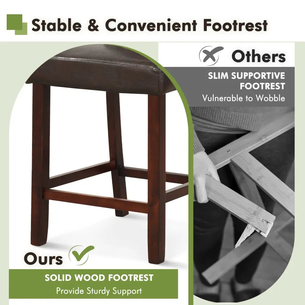 2 Piece Bar Chair Set with Hollowed Back and Rubber Wood Legs-Brown Costway
