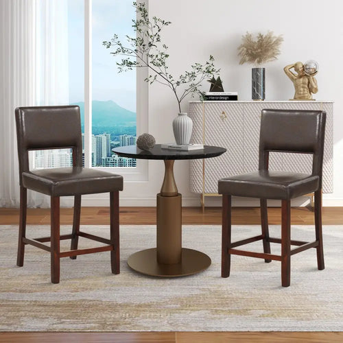 2 Piece Bar Chair Set with Hollowed Back and Rubber Wood Legs-Brown - Brown - Bar Stools