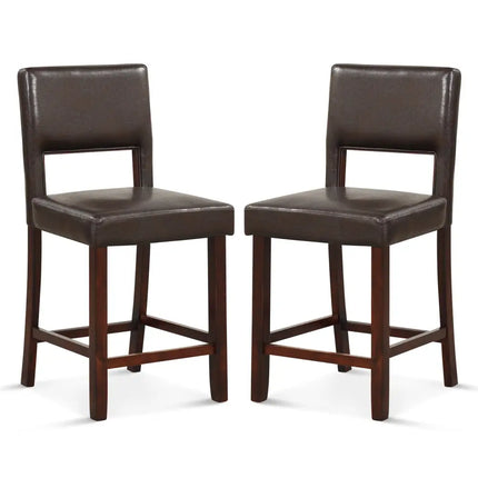 2 Piece Bar Chair Set with Hollowed Back and Rubber Wood Legs-Brown Costway