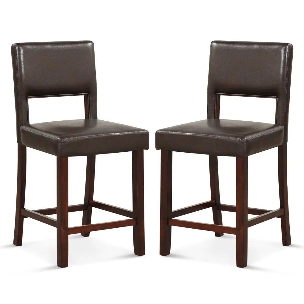 2 Piece Bar Chair Set with Hollowed Back and Rubber Wood Legs-Brown Costway