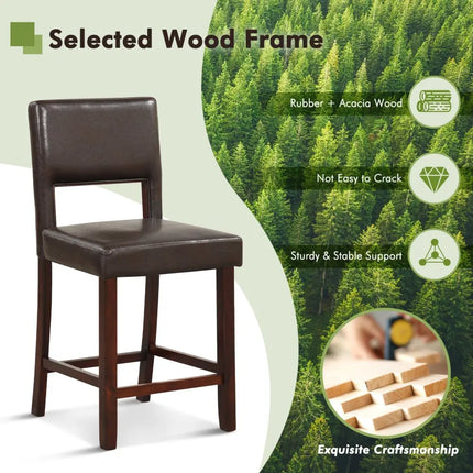 2 Piece Bar Chair Set with Hollowed Back and Rubber Wood Legs-Brown Costway