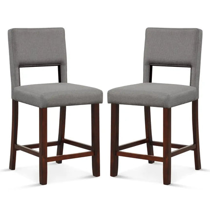 2 Piece Bar Chair Set with Hollowed Back and Rubber Wood Legs-Gray Costway