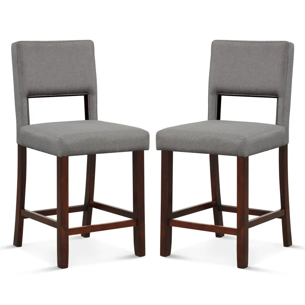 2 Piece Bar Chair Set with Hollowed Back and Rubber Wood Legs-Gray Costway