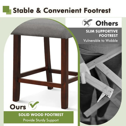 2 Piece Bar Chair Set with Hollowed Back and Rubber Wood Legs-Gray Costway