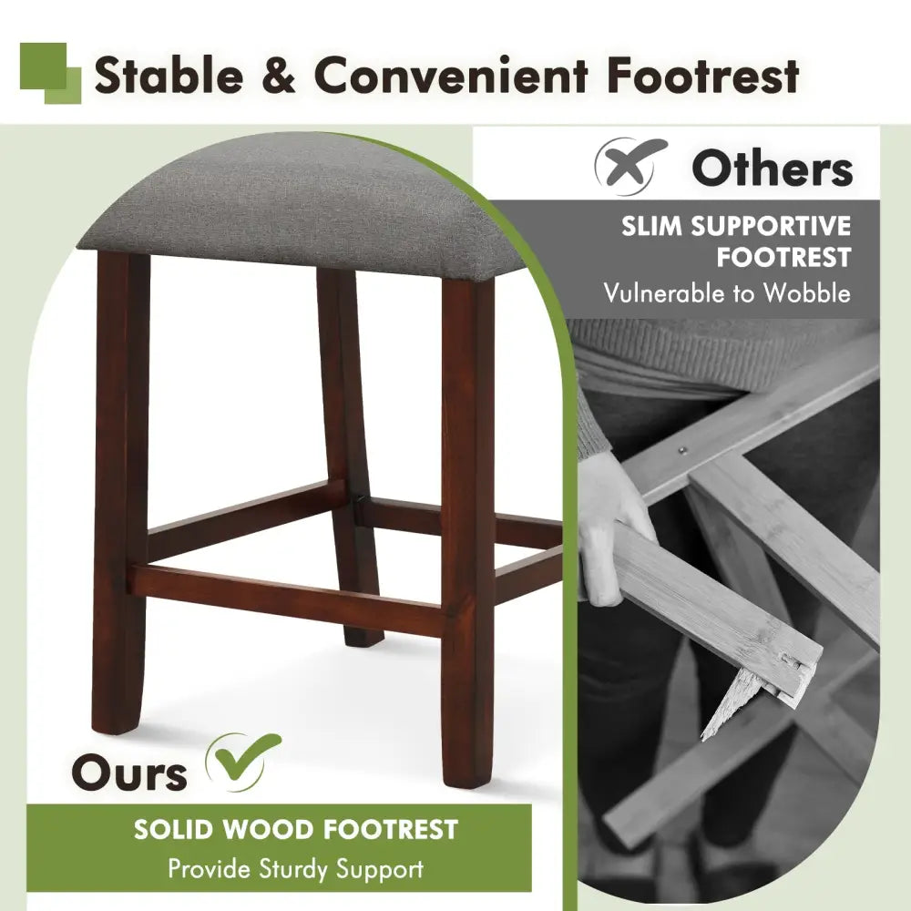 2 Piece Bar Chair Set with Hollowed Back and Rubber Wood Legs-Gray Costway
