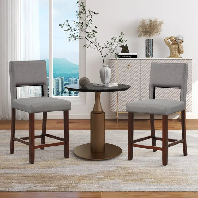 2 Piece Bar Chair Set with Hollowed Back and Rubber Wood Legs-Gray Costway