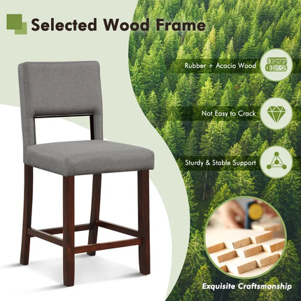 2 Piece Bar Chair Set with Hollowed Back and Rubber Wood Legs-Gray Costway