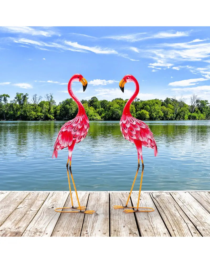 2-Piece Flamingo Garden Statue Set - Red - Outdoor Decor
