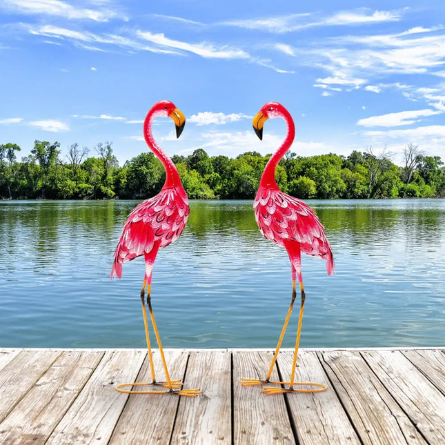 2-Piece Flamingo Garden Statue Set - Red - Outdoor Decor