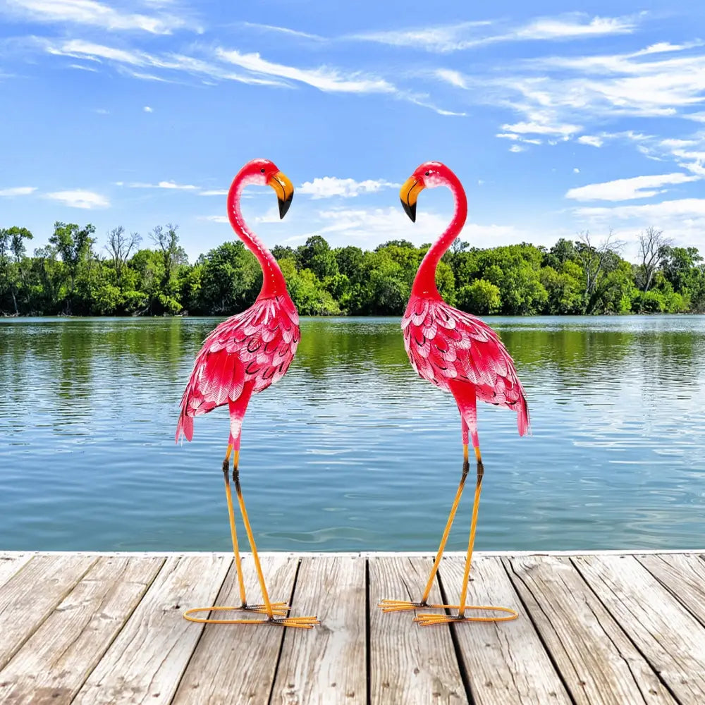 2-Piece Flamingo Garden Statue Set - Red - Outdoor Decor