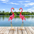 2-Piece Flamingo Garden Statue Set - Red - Outdoor Decor