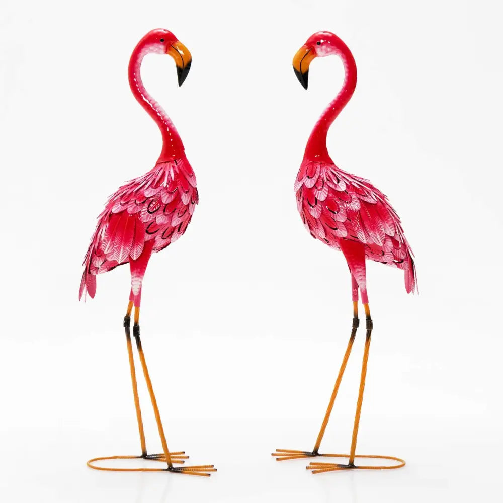 2-Piece Flamingo Garden Statue Set - Red - Outdoor Decor