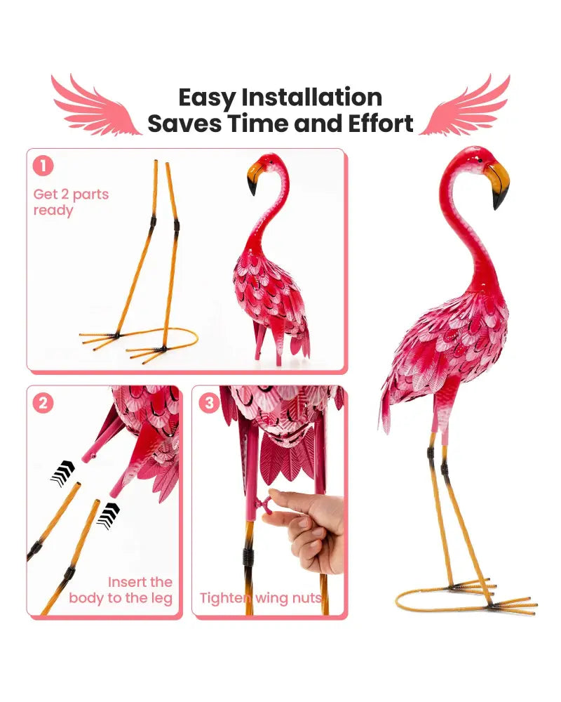 2-Piece Flamingo Garden Statue Set - Red - Outdoor Decor
