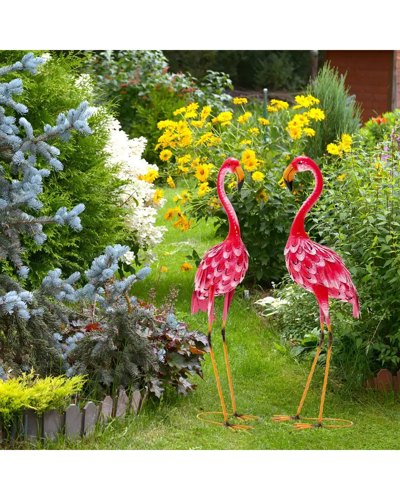 2-Piece Flamingo Garden Statue Set - Red - Outdoor Decor