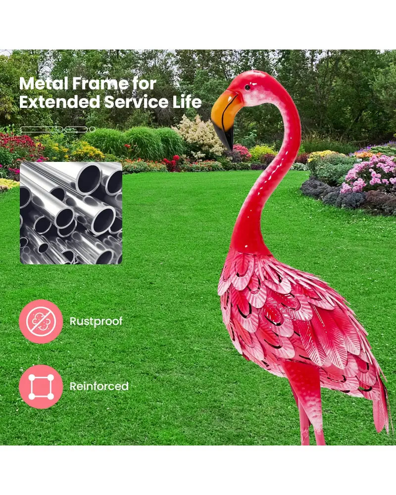 2-Piece Flamingo Garden Statue Set - Red - Outdoor Decor