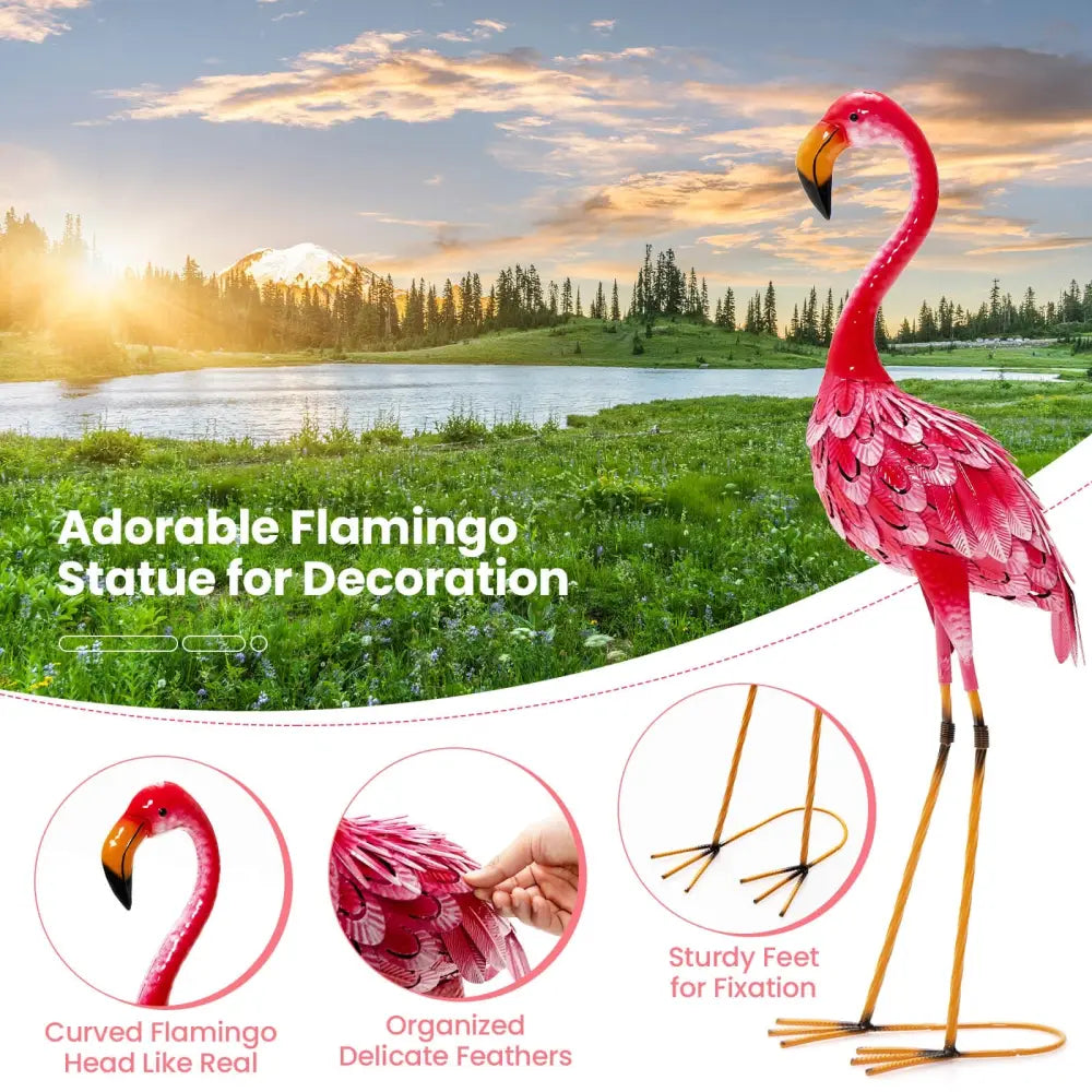 2-Piece Flamingo Garden Statue Set - Red - Outdoor Decor