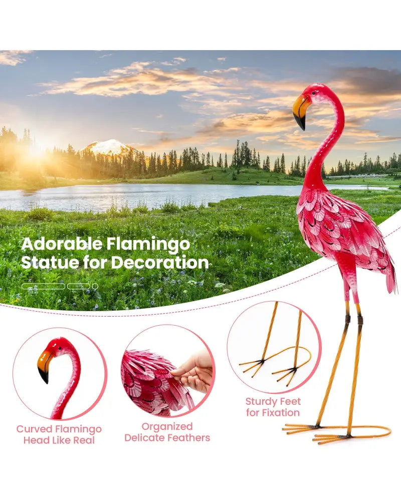 2-Piece Flamingo Garden Statue Set - Red - Outdoor Decor