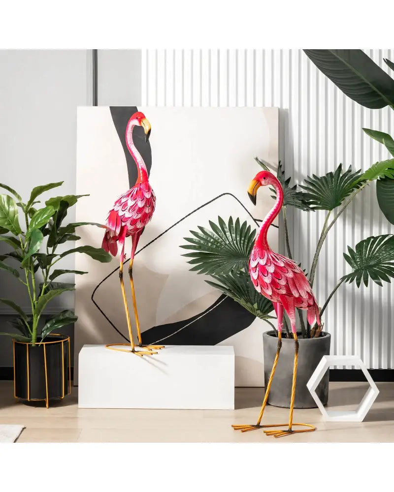 2-Piece Flamingo Garden Statue Set - Red - Outdoor Decor