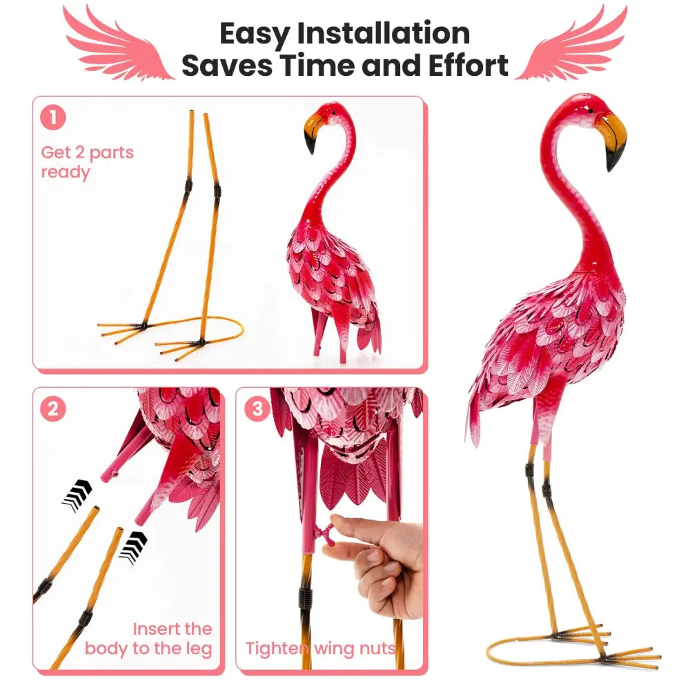 2-Piece Flamingo Garden Statue Set - Red - Outdoor Decor