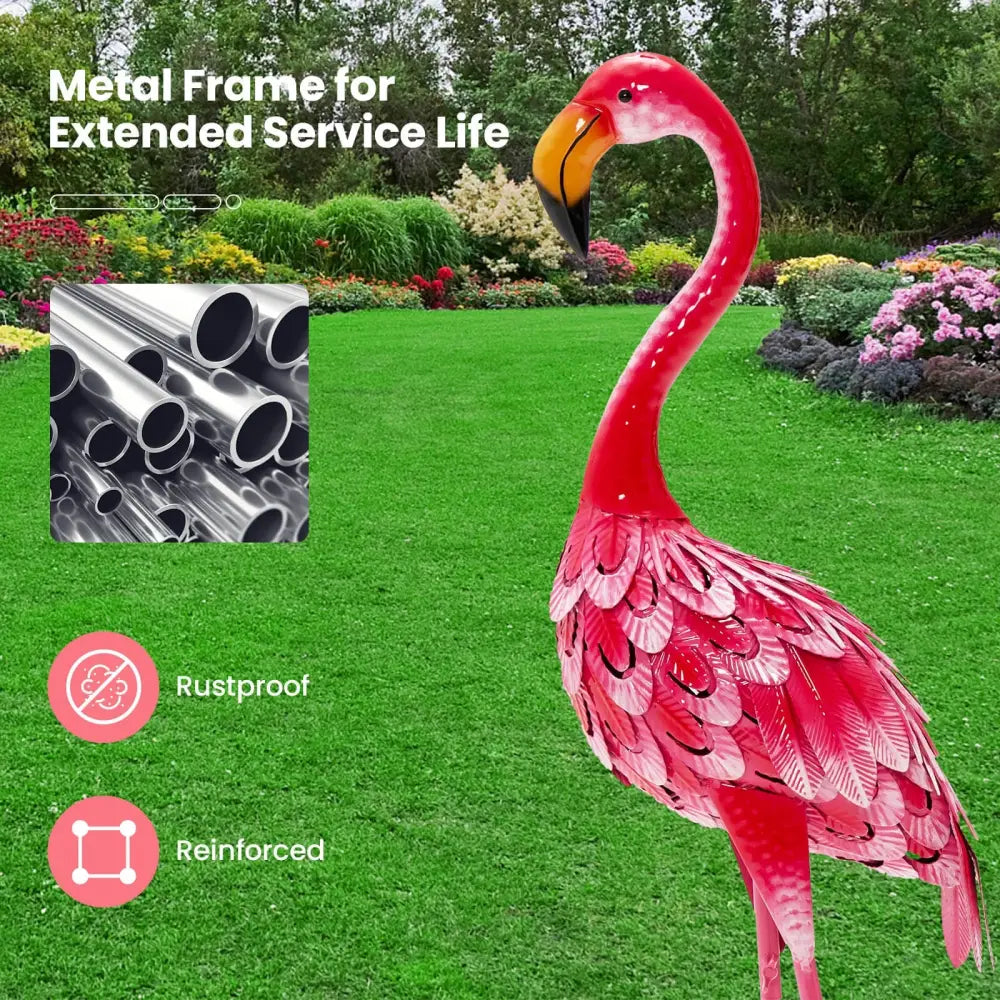 2-Piece Flamingo Garden Statue Set - Red - Outdoor Decor