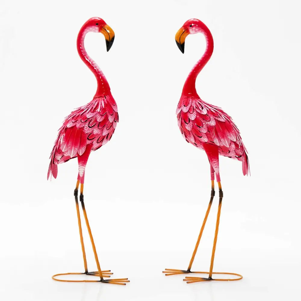 2-Piece Flamingo Garden Statue Set - Red - Outdoor Decor